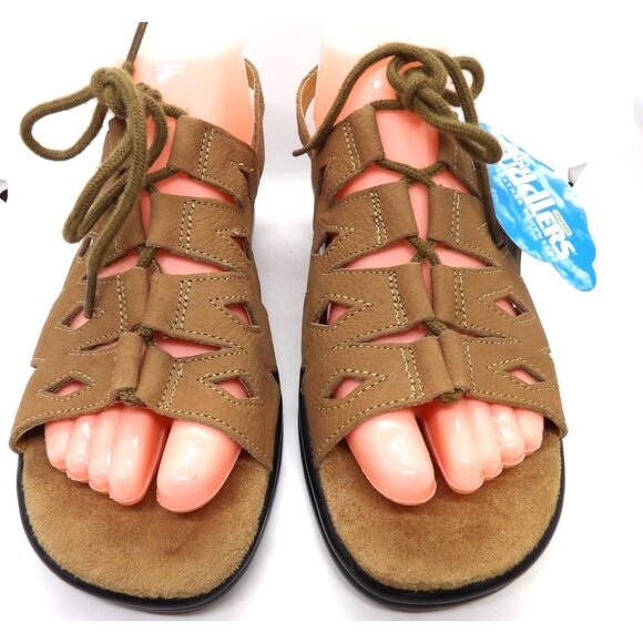 Cobbie Cuddlers Soft Leather Sandal Brown with Lace Tie size US 9.5W New - Picture 2 of 7